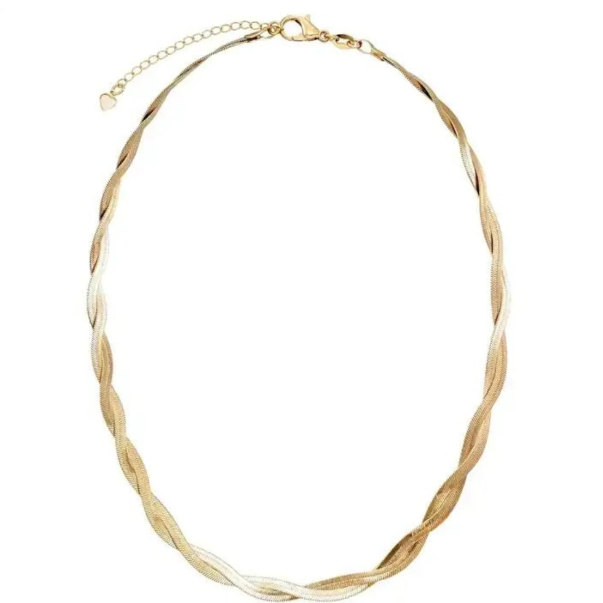 JEWELRY Twisted Snake Herringbone Chain 18K Gold over Stainless Steel Necklace, 18 In