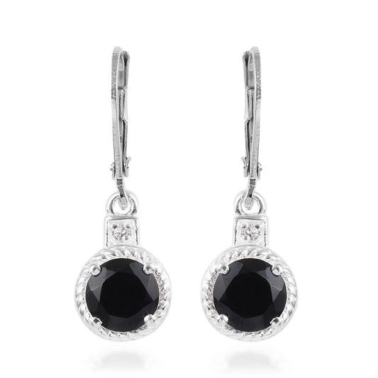 Black Spinel Dangle Earrings for Women 925 Sterling Silver Cubic Zirconia CZ Lever Back Jewelry for Her Ct 2.7 Valentines Day Gifts for Women