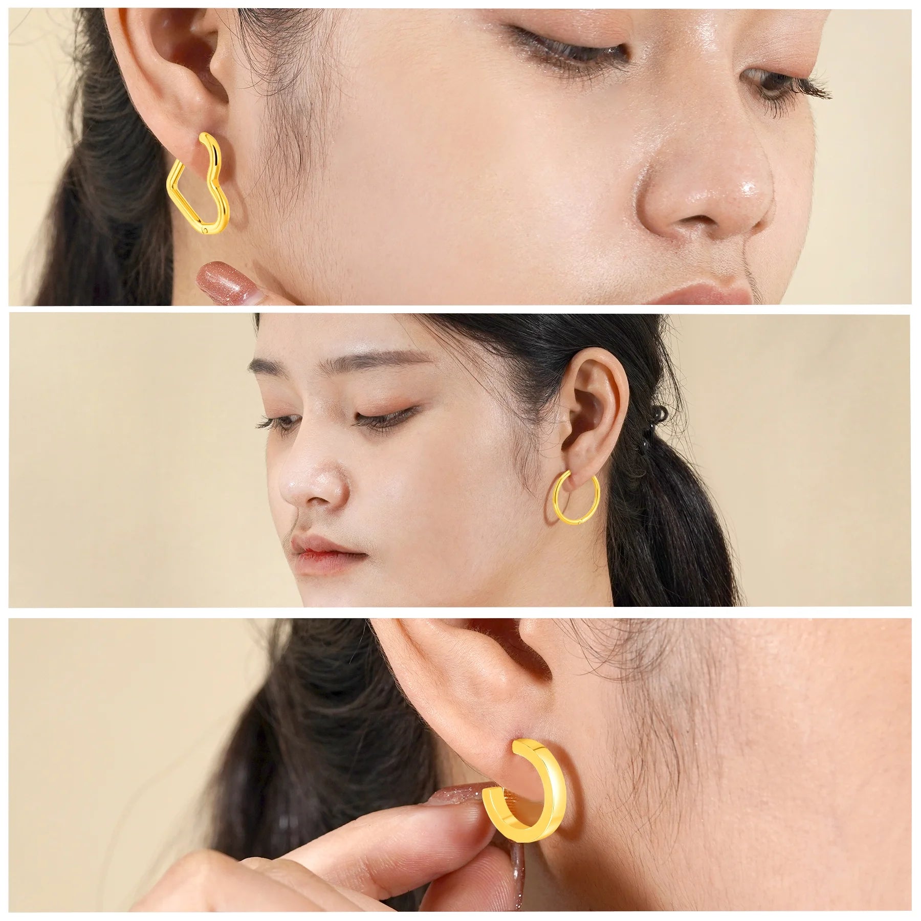 3 Pairs Women Earrings Multipack Gift Set in Yellow Gold Plating, Multipack Lightweight, Hoop Huggies Twist Huggie Earrings for Daily Office Wear