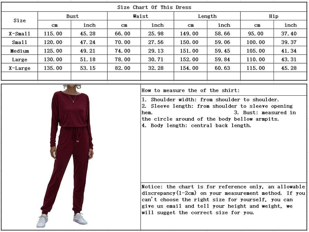 Women'S Boatneck Loose Drawstring Stretched Waist Long Sweat Romper Jumpsuit with Pocket (Wine Red, Large)