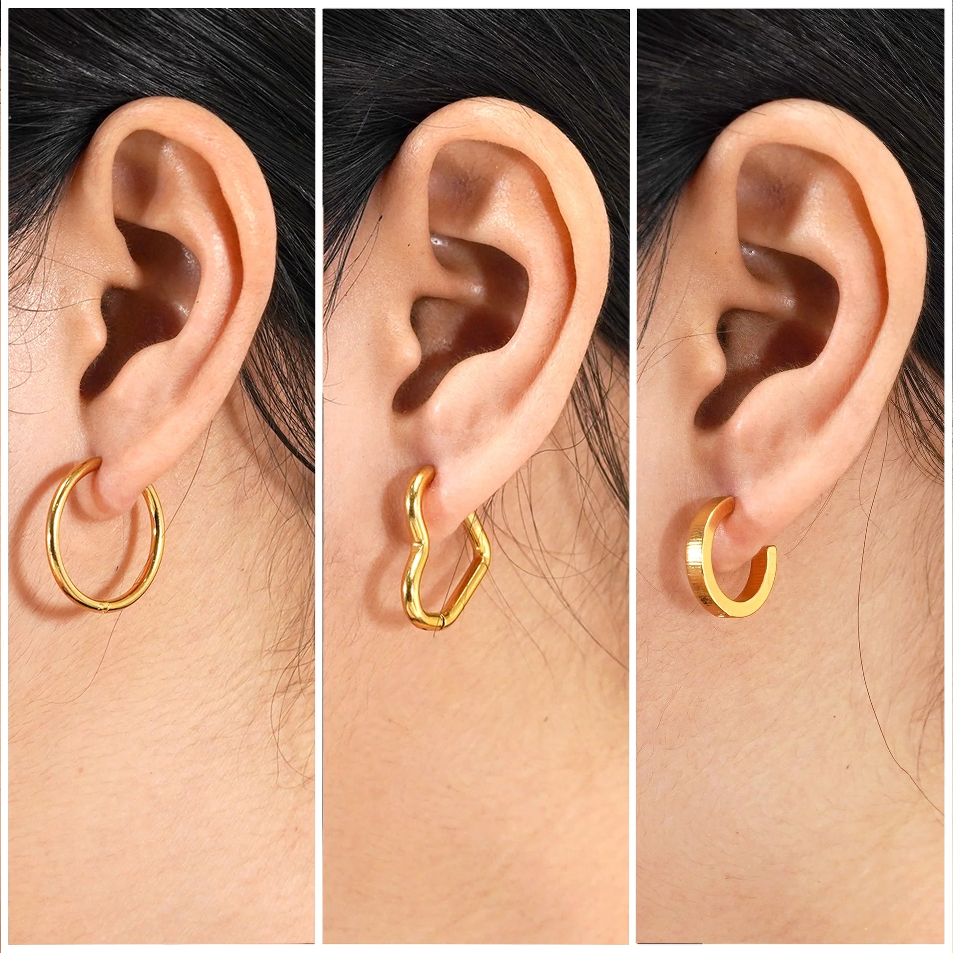3 Pairs Women Earrings Multipack Gift Set in Yellow Gold Plating, Multipack Lightweight, Hoop Huggies Twist Huggie Earrings for Daily Office Wear