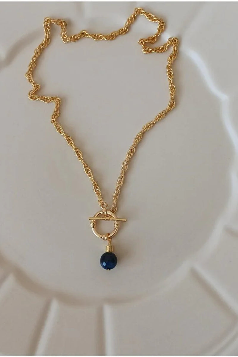 Natural Stone Front Lock Chain Necklace Elegant Minimal Fashion Jewelry Gift for Her