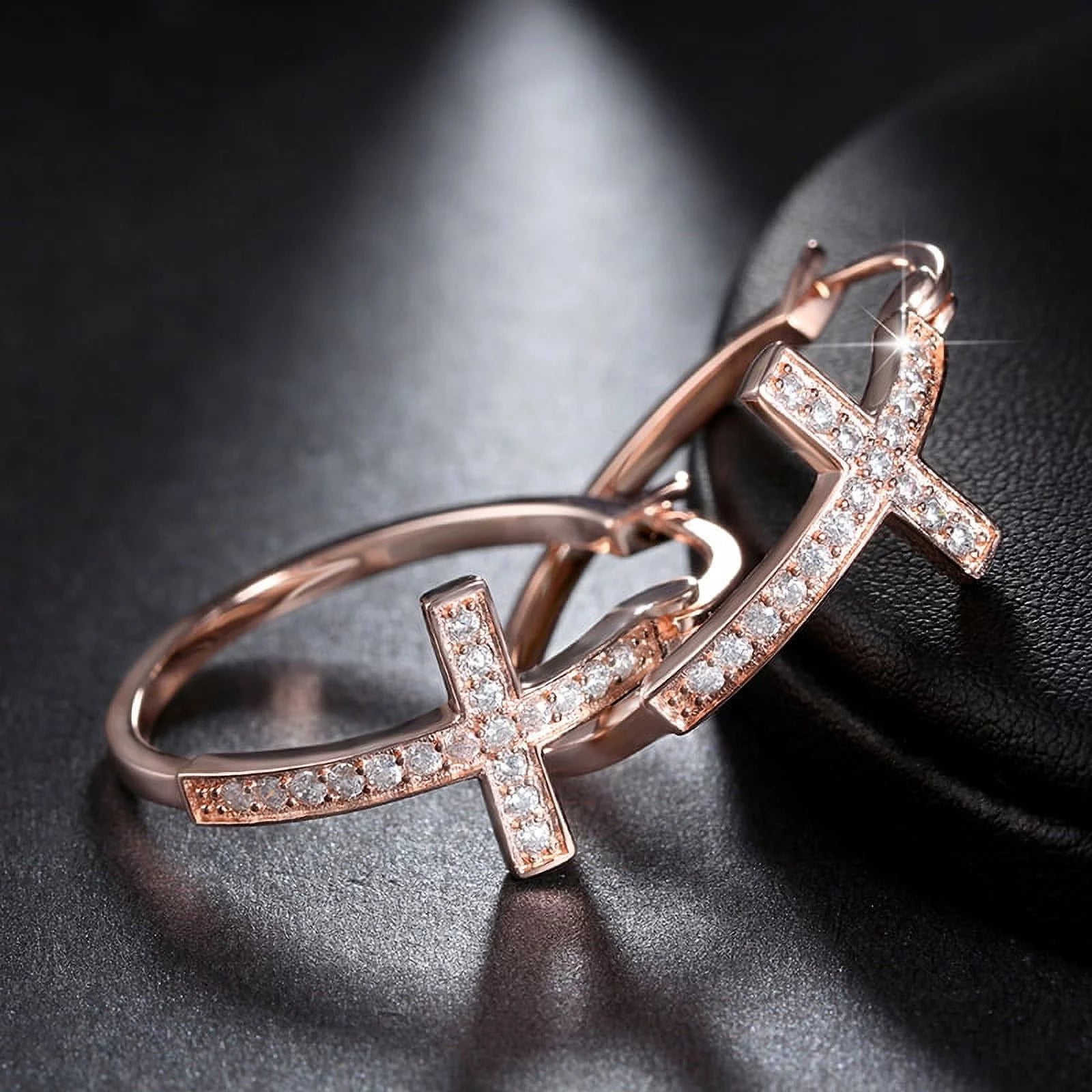 Cross Hoop Earrings for Women Religious Jesus Cubic Zirconia