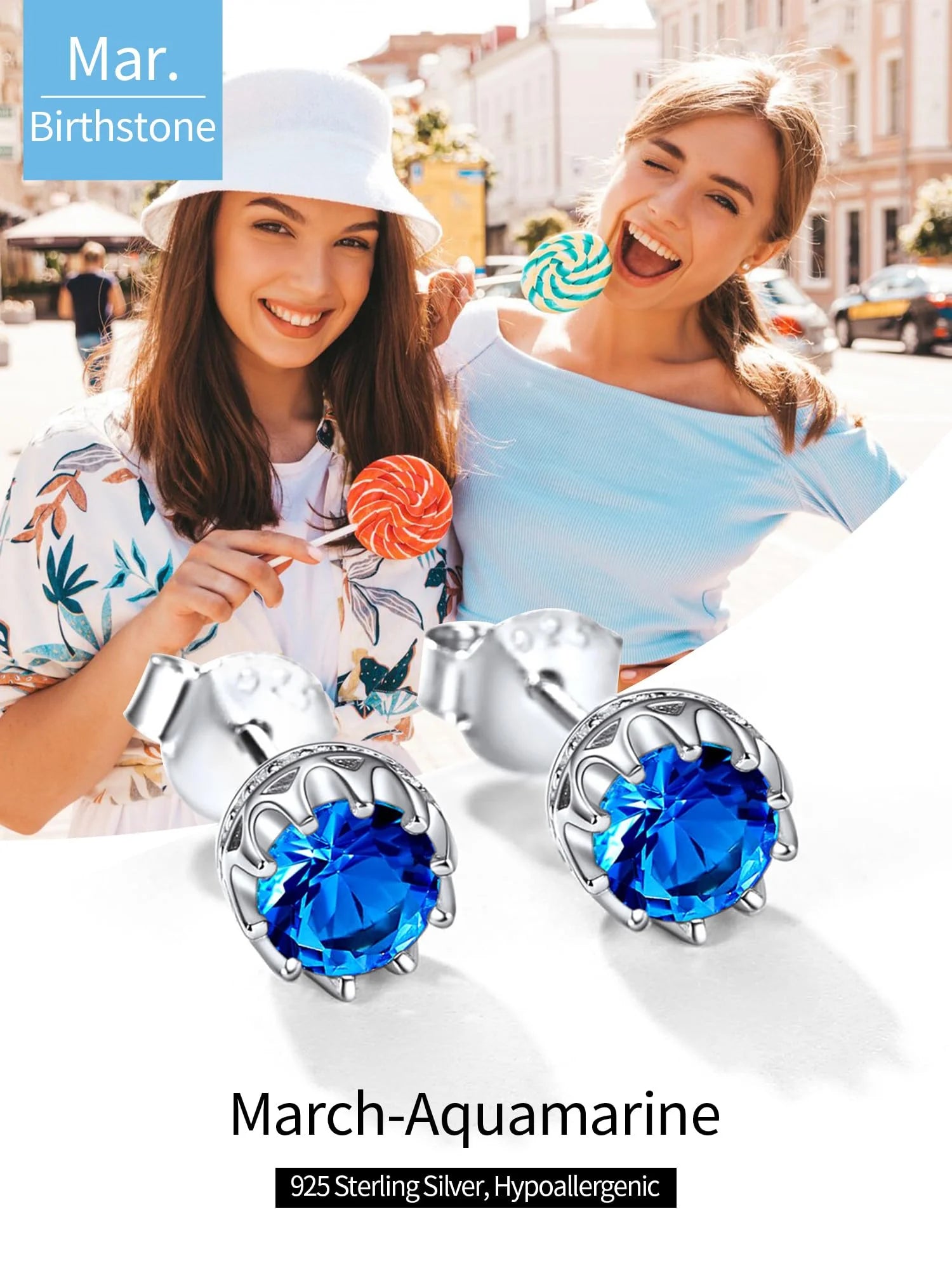 Crown Stud Earrings in Sterling Silver, 5MM December Birthstone Earring Valentine'S Day Gift for Women Ladies