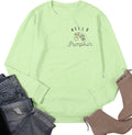 Women Thanksgiving Pumpkin Sweatshirt Solid Color Cute Graphic Sweatshirts Fall Graphic Pullover Tops Tees Light Green