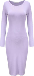 Women'S Knee Length Long Sleeve Knitted Ribbed Screw Neck Bodycon Winter Sweater Dresses 2616