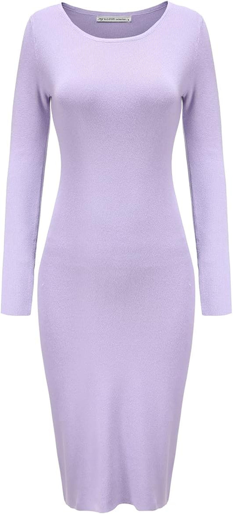 Women'S Knee Length Long Sleeve Knitted Ribbed Screw Neck Bodycon Winter Sweater Dresses 2616