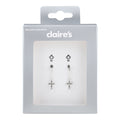 Tween Silver and Rhinestone Cross Earring Set, Stud and Dangle Earrings, 4 Pieces