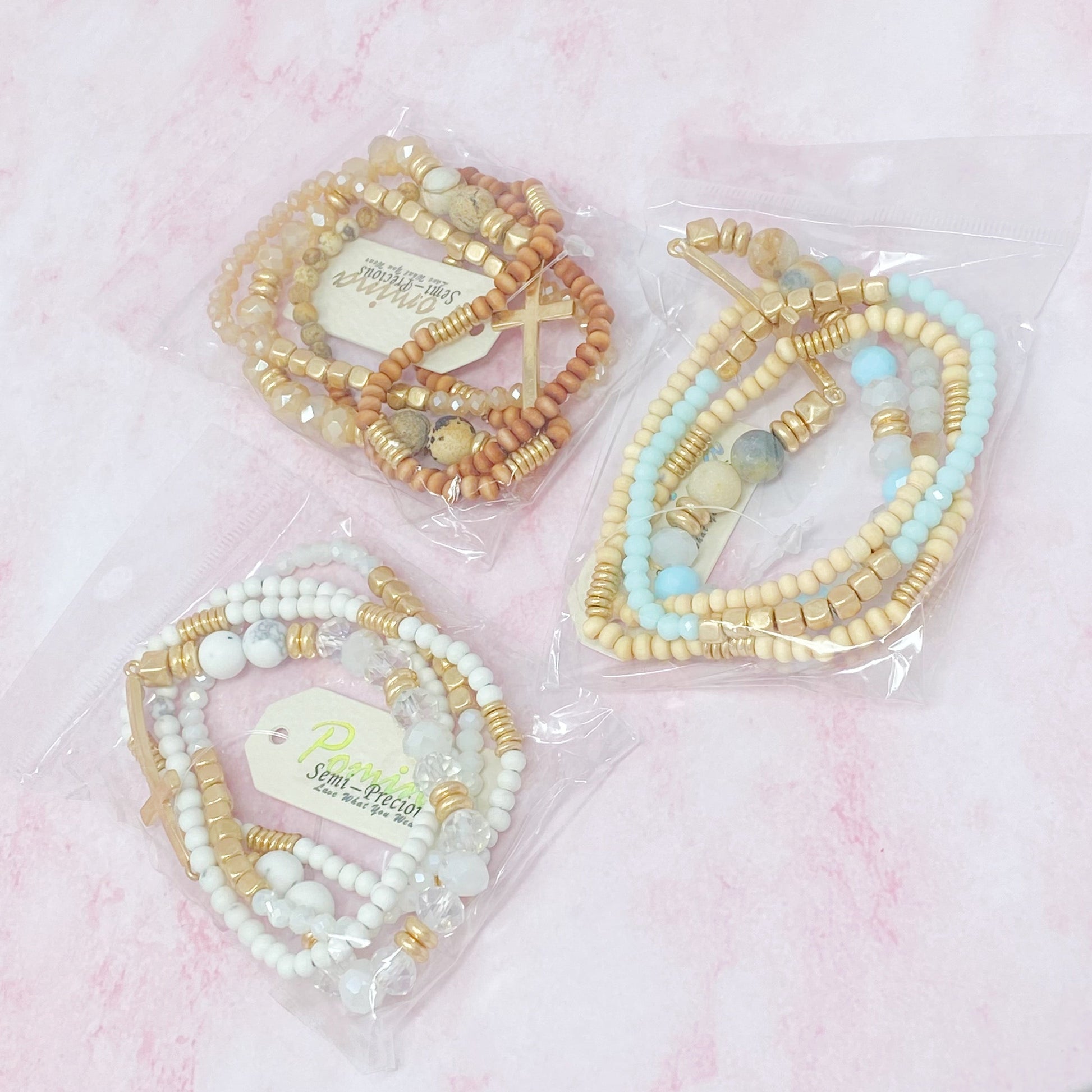 Set of 4, Stone and Wooden Beads Bracelet