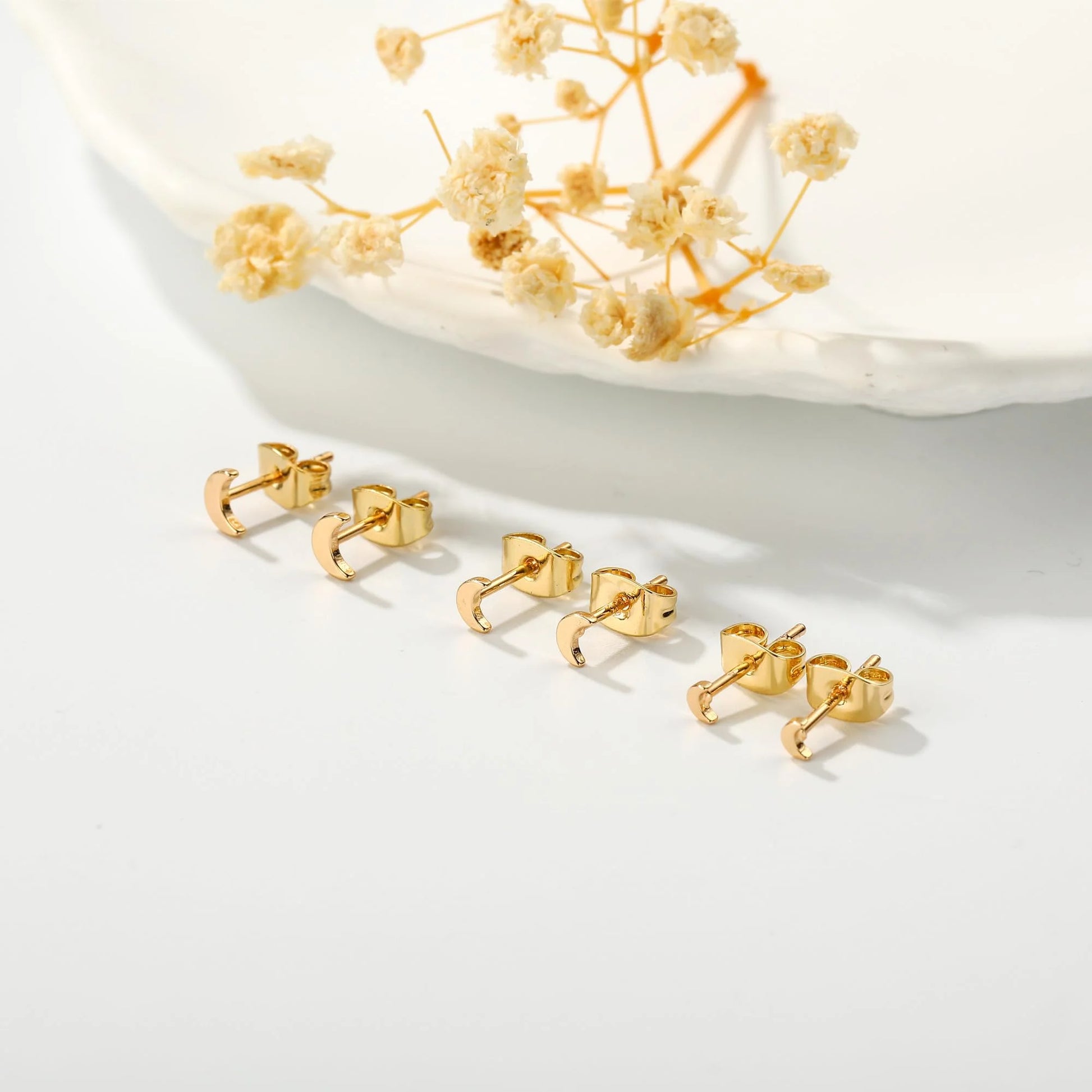 3 Pairs 18K Gold Plated Moon Stud Earrings for Women Hypoallergenic Post Earring Sets Birthday Christmas Jewelry Gifts Teen Mom Adults Girfriend Tween Daughter Wife Stocking Stuffers Age Ideas
