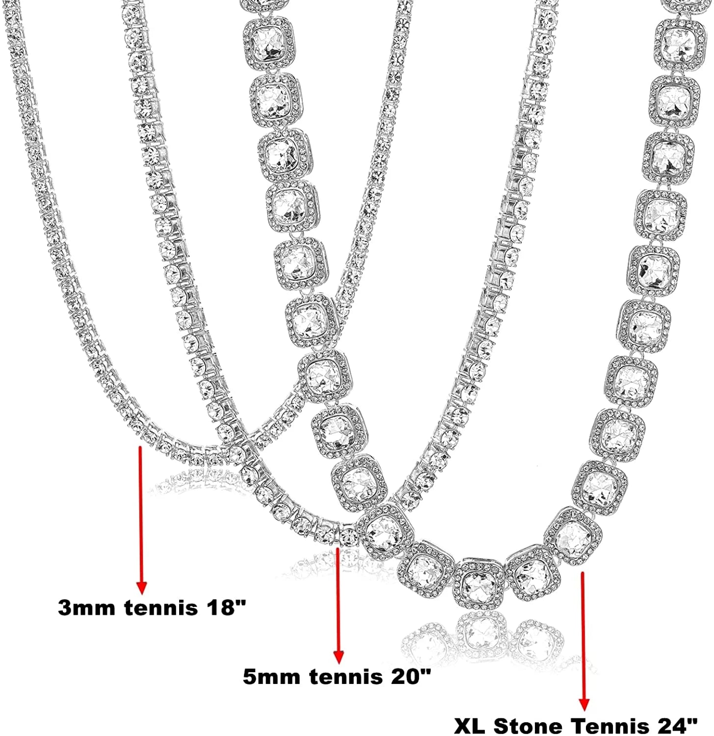 Gold Tennis and Cuban Link Chain for Men,Iced Out Mens Diamond Cuban Chain Necklace Sets,Hip Hop Rapper Jewelry Chains,3 Pcs 18/20/24 Inch (Set F-Silver)