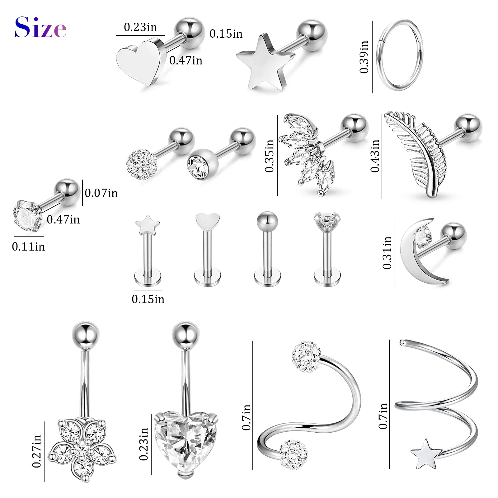 17Pcs Cartilage Hoop Earrings for Women,  16G Surgical Steel Tragus Earrings, Hinged Hoop Rings and Straight Bar Earrings Set, Stud Monroe Lip Rings Studs Rook Conch Earring Hoop Piercing Jewelry