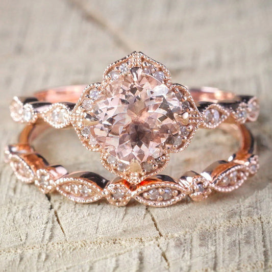 18K Rose Gold Natural 2.8CT Square Diamond CZ Ring Set