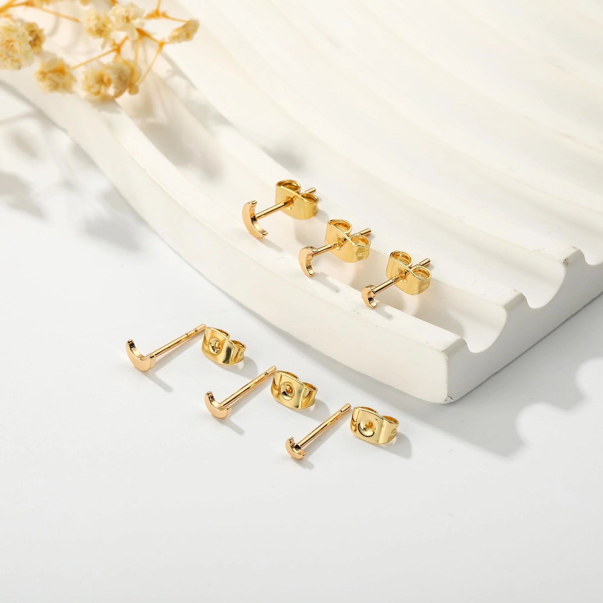 3 Pairs 18K Gold Plated Moon Stud Earrings for Women Hypoallergenic Post Earring Sets Birthday Christmas Jewelry Gifts Teen Mom Adults Girfriend Tween Daughter Wife Stocking Stuffers Age Ideas