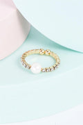 Gold Rhinestone Pearl Ring