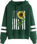 Women Sunflower Print Sweatshirts Color Block Long Sleeve Hoodies Lightweight Drawstring Pullover Tops