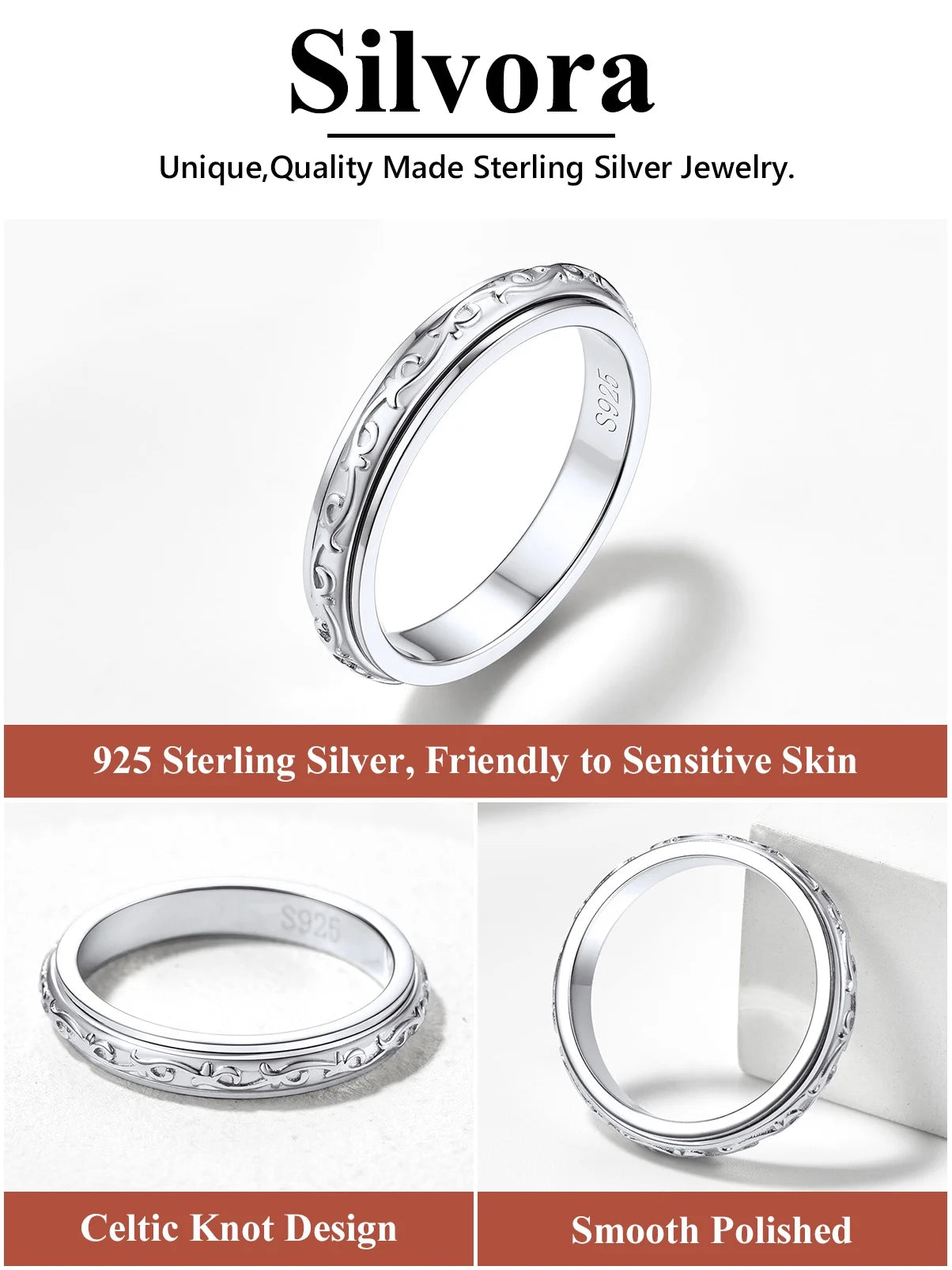S925 Sterling Silver Celtic Fidget Ring