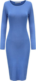 Women'S Knee Length Long Sleeve Knitted Ribbed Screw Neck Bodycon Winter Sweater Dresses 2616