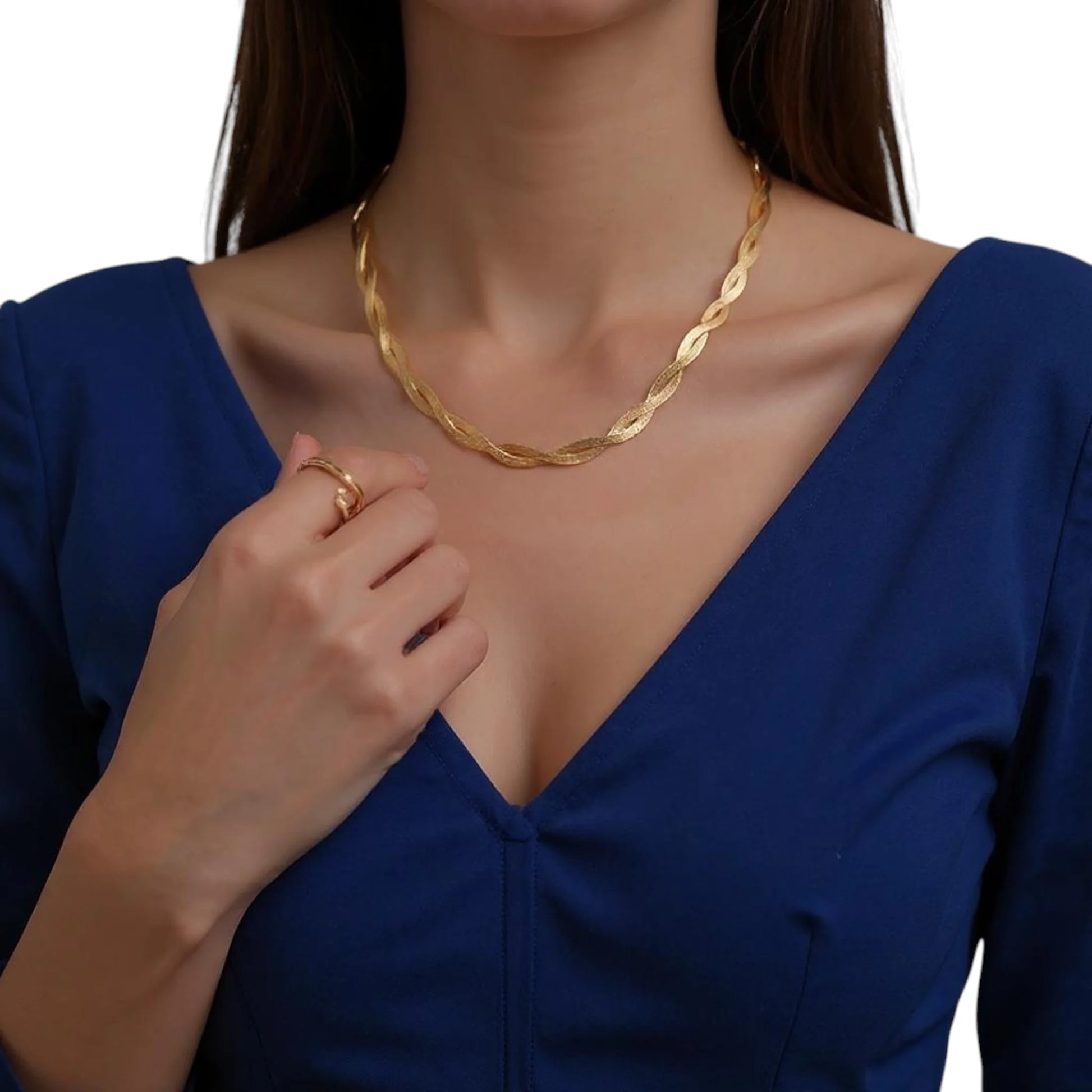 JEWELRY Twisted Snake Herringbone Chain 18K Gold over Stainless Steel Necklace, 18 In