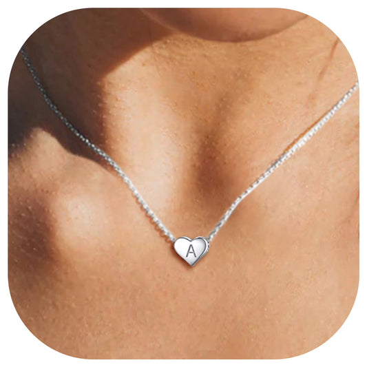 Dainty Initial Heart Necklace Trendy 925 Sterling Silver Cute Heart Pendant Choker Necklaces Letter Jewelry Gifts for Women