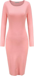 Women'S Knee Length Long Sleeve Knitted Ribbed Screw Neck Bodycon Winter Sweater Dresses 2616