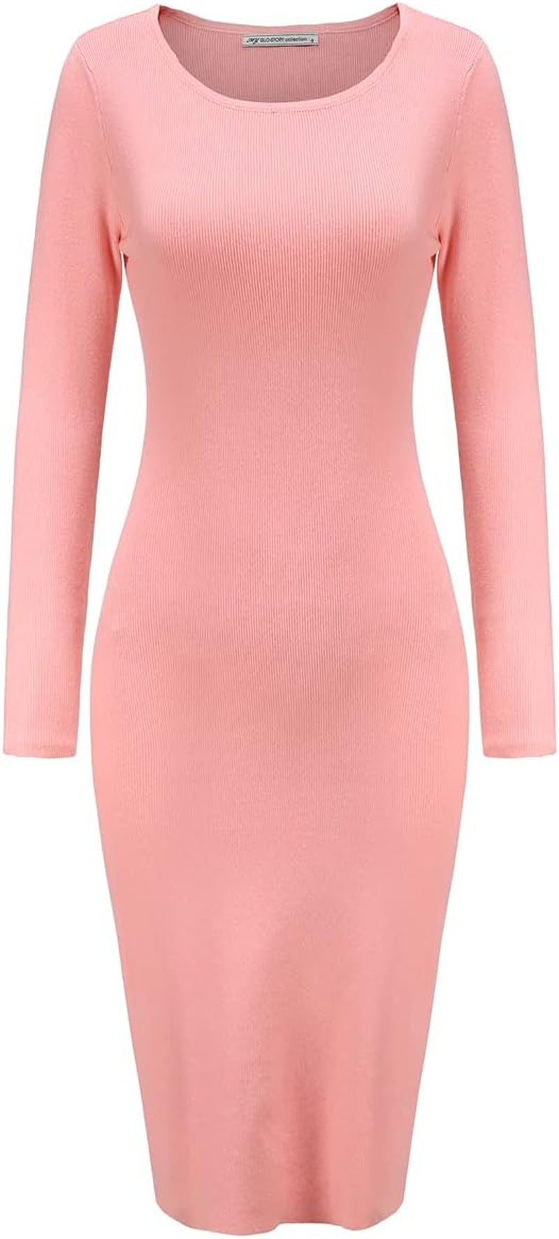 Women'S Knee Length Long Sleeve Knitted Ribbed Screw Neck Bodycon Winter Sweater Dresses 2616