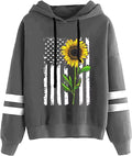 Women Sunflower Print Sweatshirts Color Block Long Sleeve Hoodies Lightweight Drawstring Pullover Tops