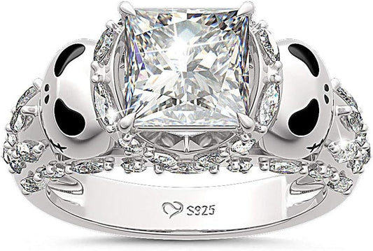 Jack Nightmare Rings Women Christmas Skull Rings 925 Sterling Silver Princess Cut Band Ring Anniversary Promise Romantic Christmas Gifts for Her