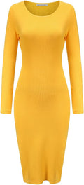 Women'S Knee Length Long Sleeve Knitted Ribbed Screw Neck Bodycon Winter Sweater Dresses 2616