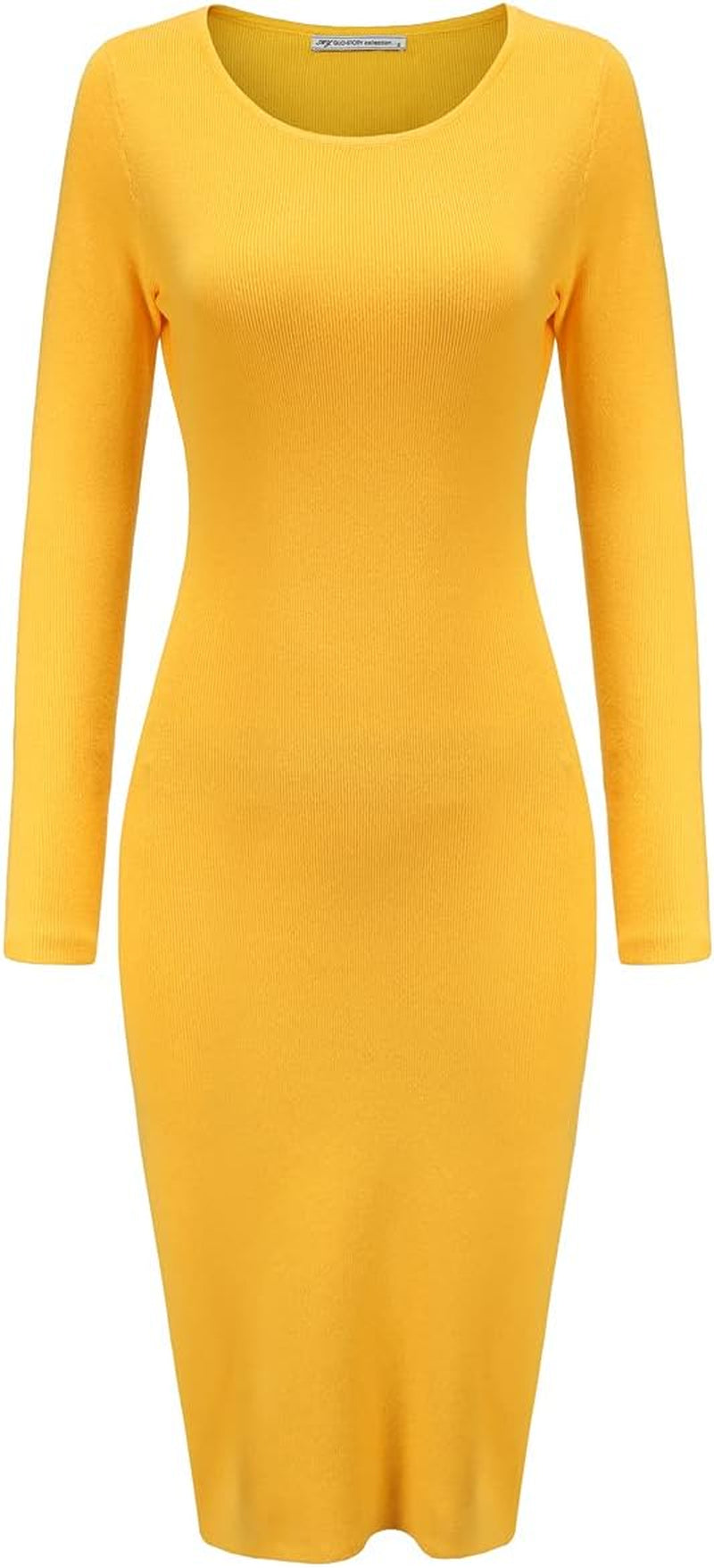 Women'S Knee Length Long Sleeve Knitted Ribbed Screw Neck Bodycon Winter Sweater Dresses 2616