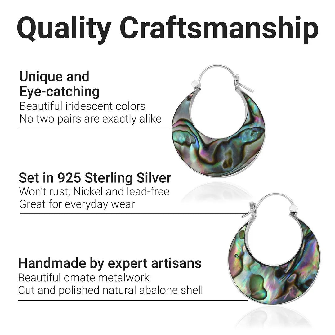 Abalone Shell 925 Sterling Silver Moon Hoop Earrings Jewelry Gifts for Women Valentines Day Gifts
