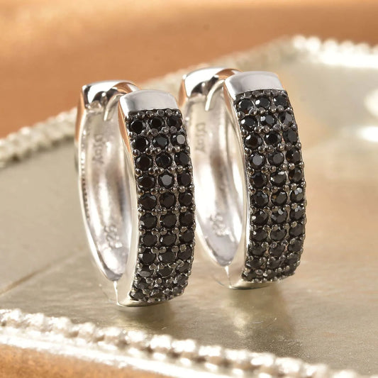 925 Sterling Silver Black Spinel Huggie Hoop Earrings for Women Jewelry Anniversary Women 0.6 Ct Valentines Day Gifts for Women