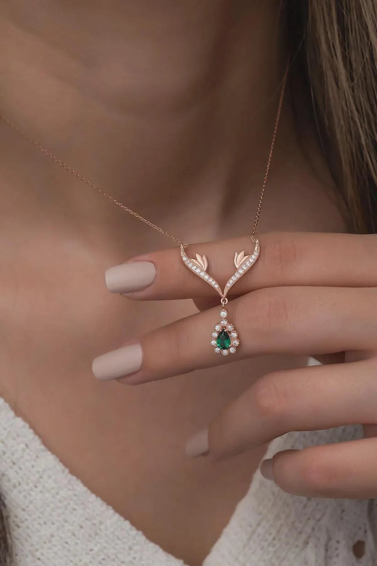 Sterling Silver Green Gemstone Necklace: Dainty Minimalist Pendant