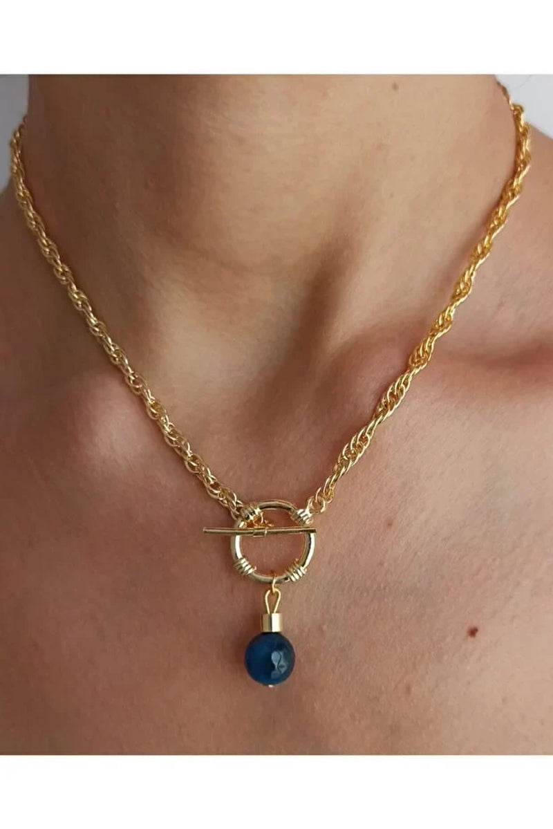 Natural Stone Front Lock Chain Necklace Elegant Minimal Fashion Jewelry Gift for Her