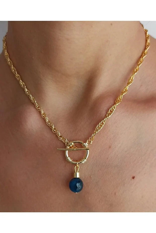 Natural Stone Front Lock Chain Necklace Elegant Minimal Fashion Jewelry Gift for Her