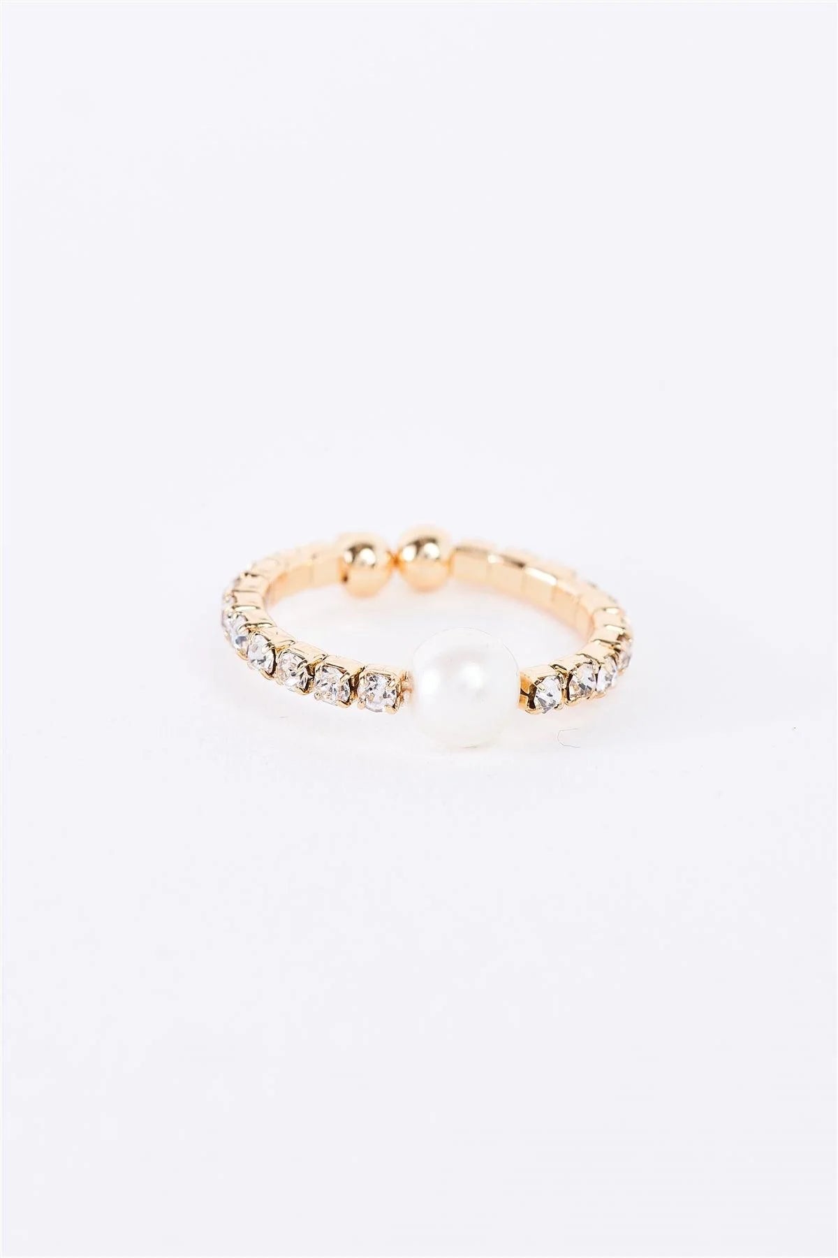 Gold Rhinestone Pearl Ring