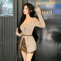 Spring Autumn Women'S Sweater Solid Color Hollow Out Hole Split Slim Leisure Temperament Knitted Long Sleeves Cardigan