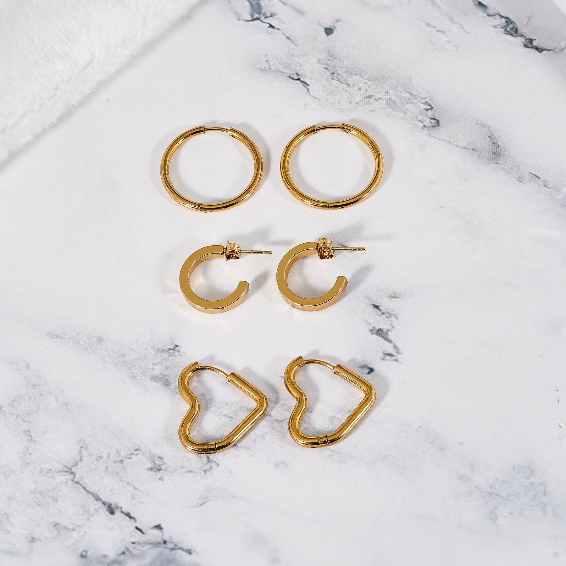 3 Pairs Women Earrings Multipack Gift Set in Yellow Gold Plating, Multipack Lightweight, Hoop Huggies Twist Huggie Earrings for Daily Office Wear