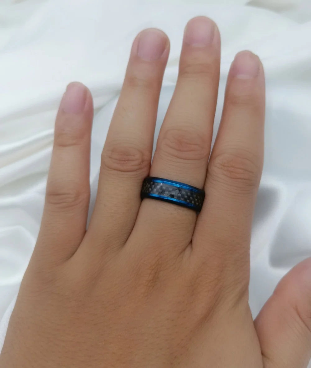 Matching Ring Couple Rings Black Gold Plated 1CT Blue CZ Wedding Ring Sets Male Ring