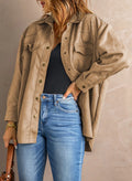 Casual Faux Suede Jacket Coats Pockets Shacket Jacket for Women