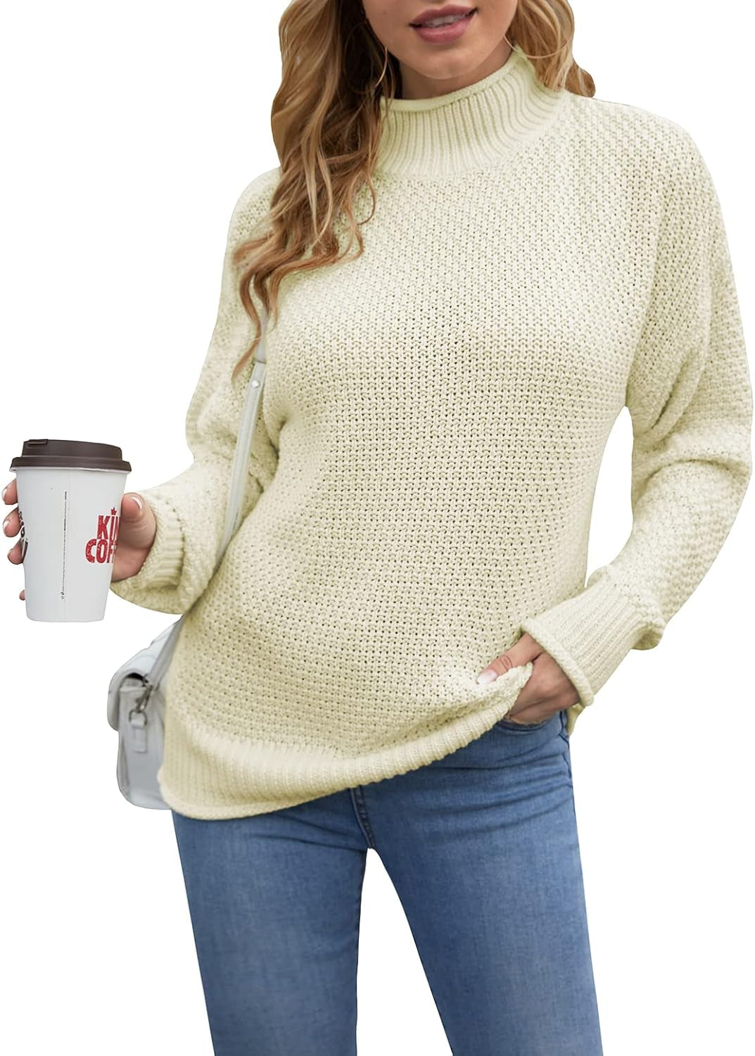 Womens-Sweater Cotton-Knit Heart-Warm-Crewneck Turtleneck-Pullover - Long Sleeve Fit Chunky Fuzzy Cozy Warm