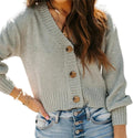 Women'S V Neck Ribbed Button up Cardigan Solid Knitwear Long Sleeve Surplice Crop Tops Sweaters