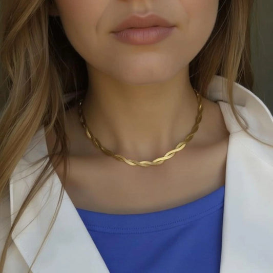 JEWELRY Twisted Snake Herringbone Chain 18K Gold over Stainless Steel Necklace, 18 In