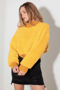 Fuzzy Ribbed Mock Neck Teddy Crop Sweater