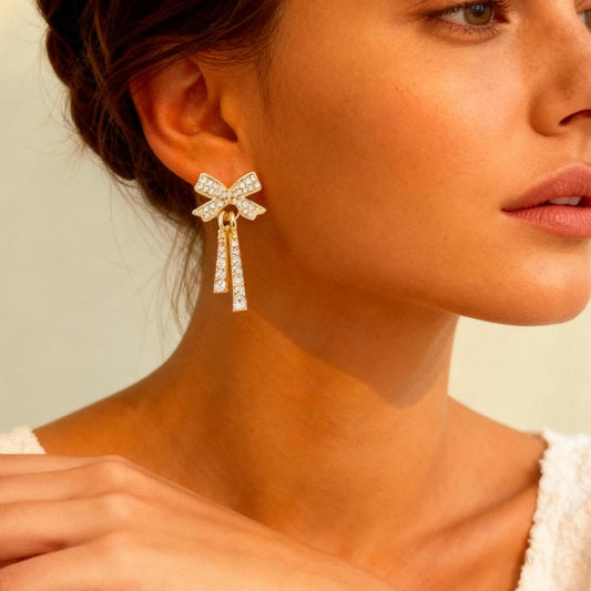 Bow Earrings for Women Pearl Bow Earrings Rhinestone Earring Gold Dangle Earring Christmas Jewelry Gifts Outfits Stocking Stuffers