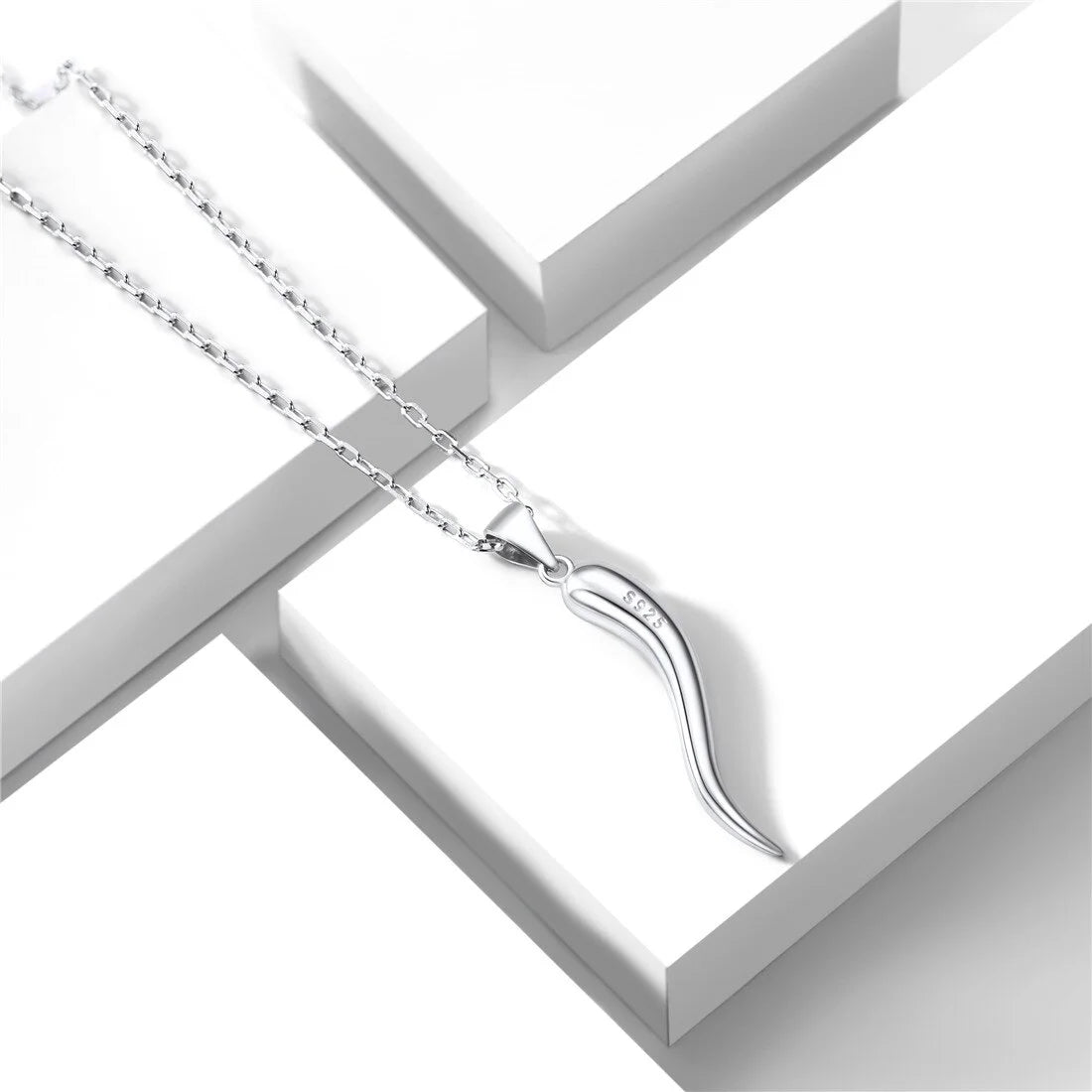 Lucky Italian Horn Pendant Protection Necklace Amulet Jewelry 925 Sterling Silver