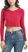 Womens Classic Lightweight Low Neck Long Sleeve Button Knitted Fitted Sweater Pullover Top