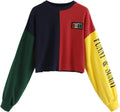 Women'S Letter Print Color Block Crop Sweatshirt Long Sleeve Pullover Tops