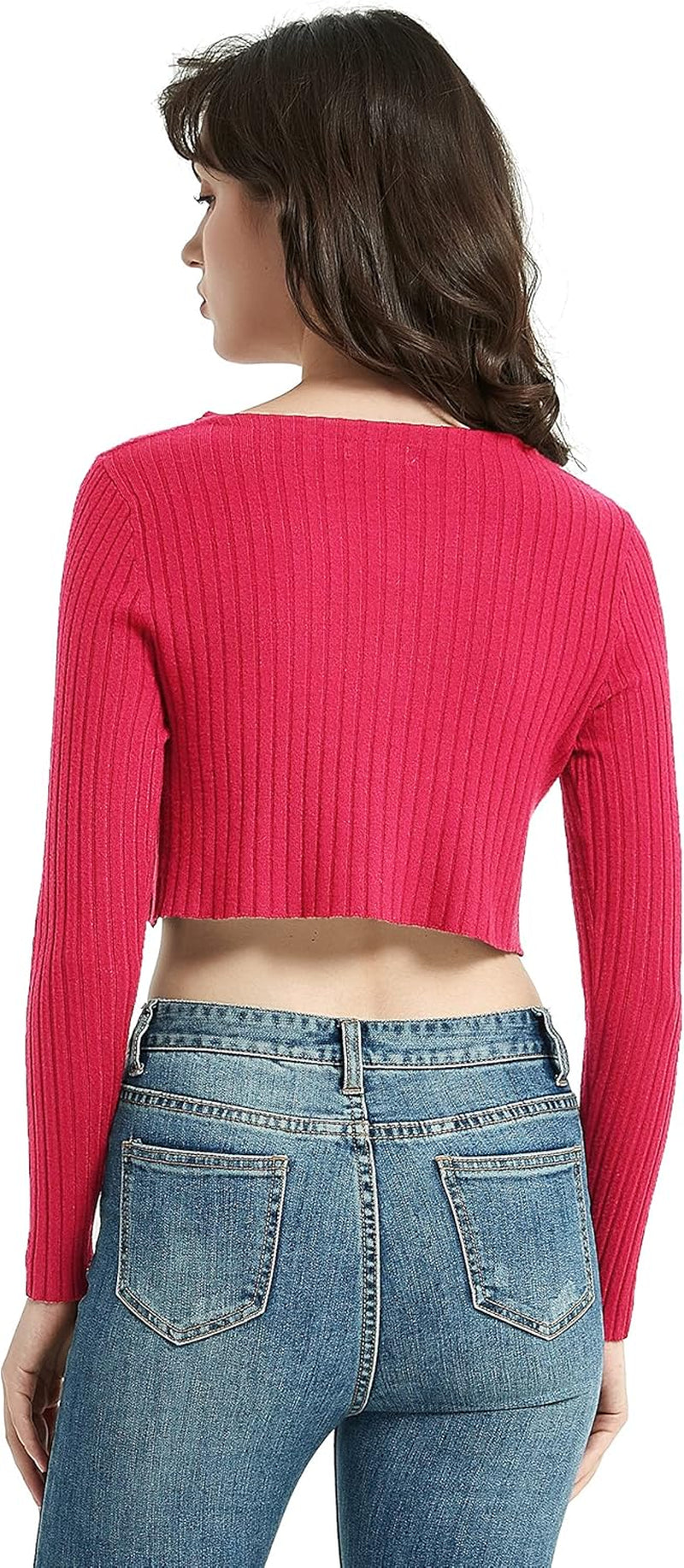 Womens Classic Lightweight Low Neck Long Sleeve Button Knitted Fitted Sweater Pullover Top