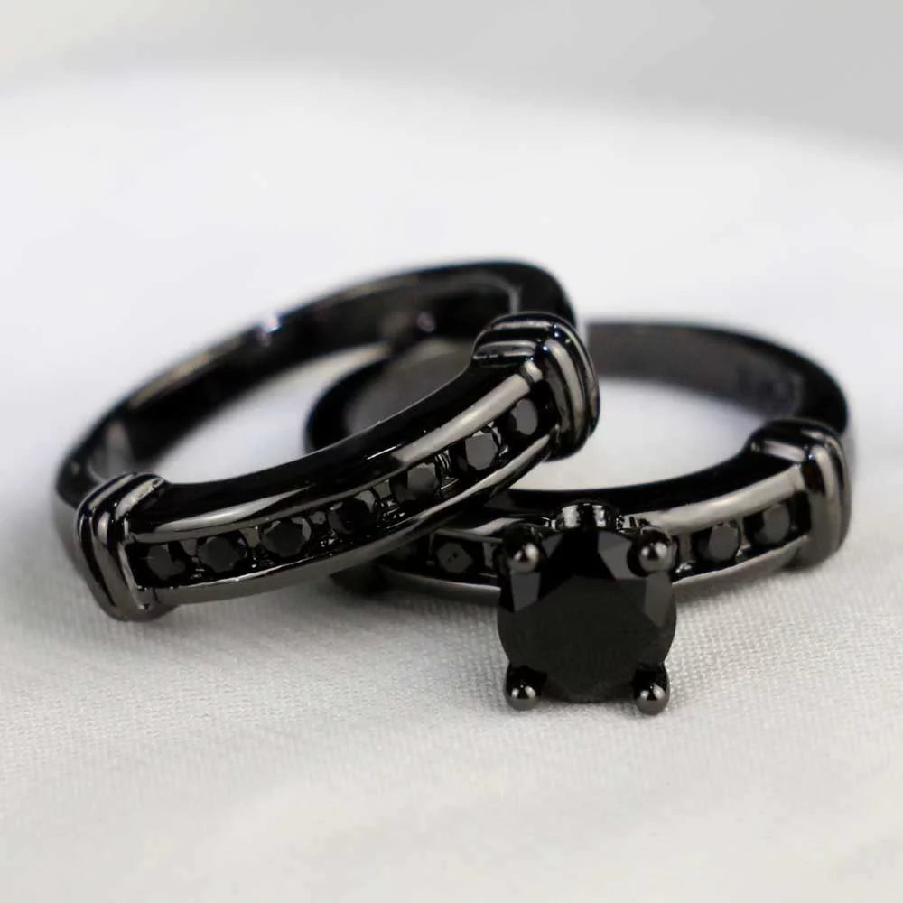 Couple Rings Black Gold Plated